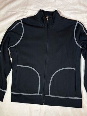 Rafaella Black Zip Front Jacket with Contrast Stitching